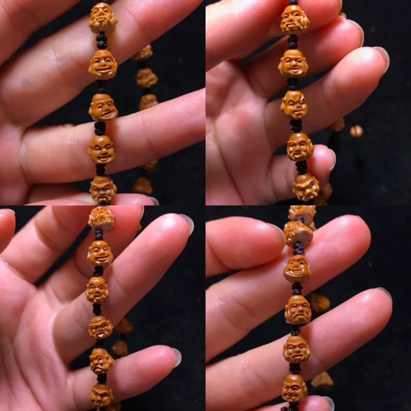 Olive Stone Pointed Hand-Carved Eighteen Arhats Beads Small Seed Unisex Bracelet