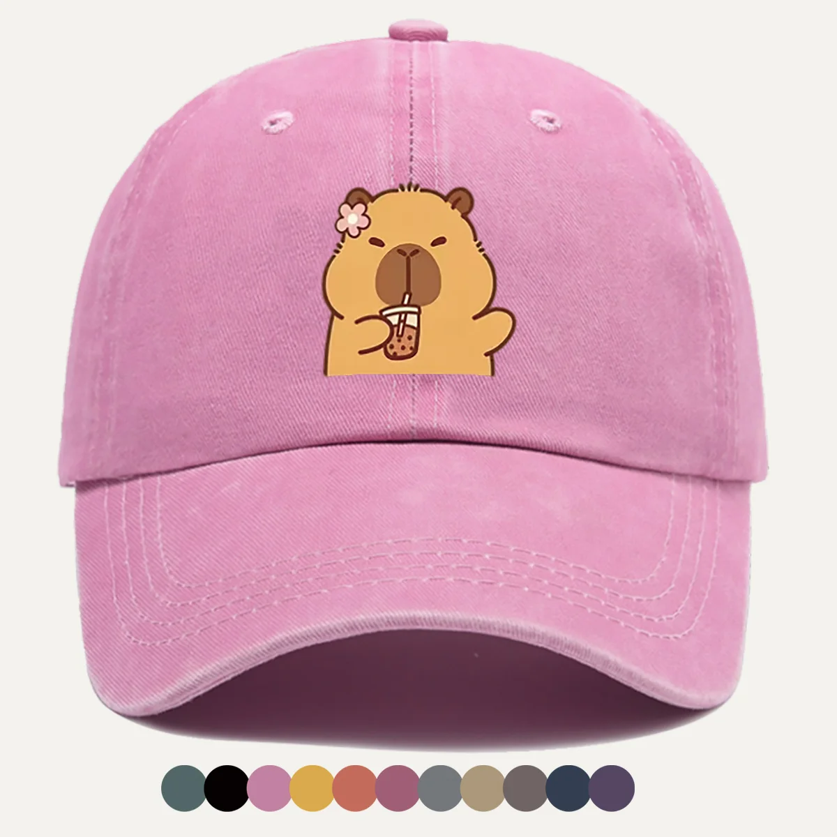 1pc Cartoon Capybara Drinking Milk Tea Printed Baseball Cap, Cute And Lovely Duckbill Hat, Fashionable Casual All-Match, Unisex