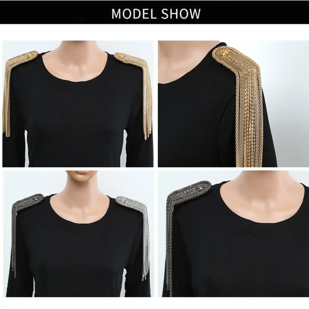 Retro Pin Tassel Chain Epaulettes Alloy Detachable Tassel Epaulet DIY Cool Gold Brooch Jewelry Cosplay