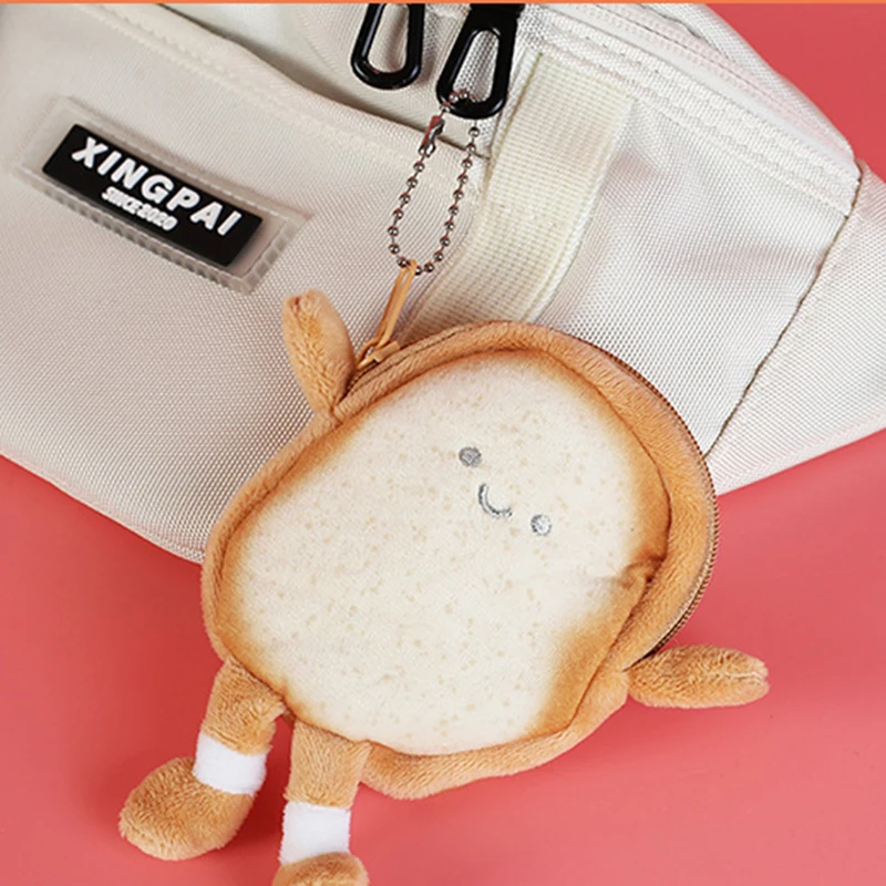 Creative Cartoon Toast Plush Children's Coin Purse Cute Doll Card Bag Girl Bag Decoration Pendant Kids Fun Holiday Birthday Gift