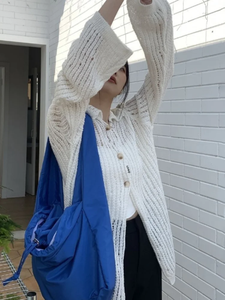 Y2k Aesthetic 2024 Spring Cardigan Femme Vintage Grunge Knitted  Harajuku Turn Down Collar Elegant Loose Women Sweaters