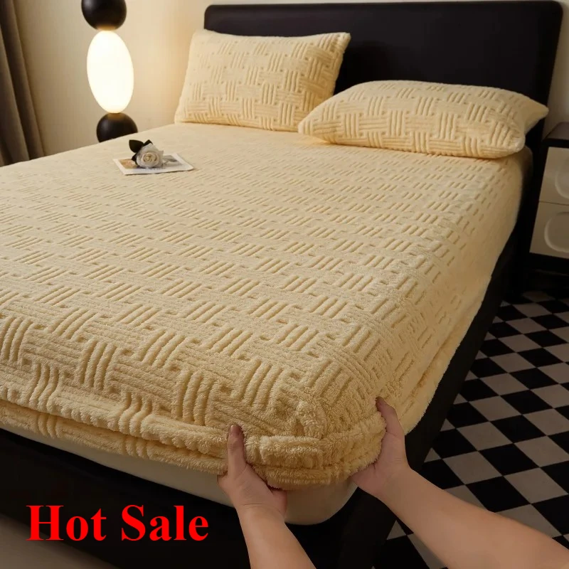 

2025 jacquard winter comfortable cotton fleece mattress thickened milk coral fleece mattress protective cover