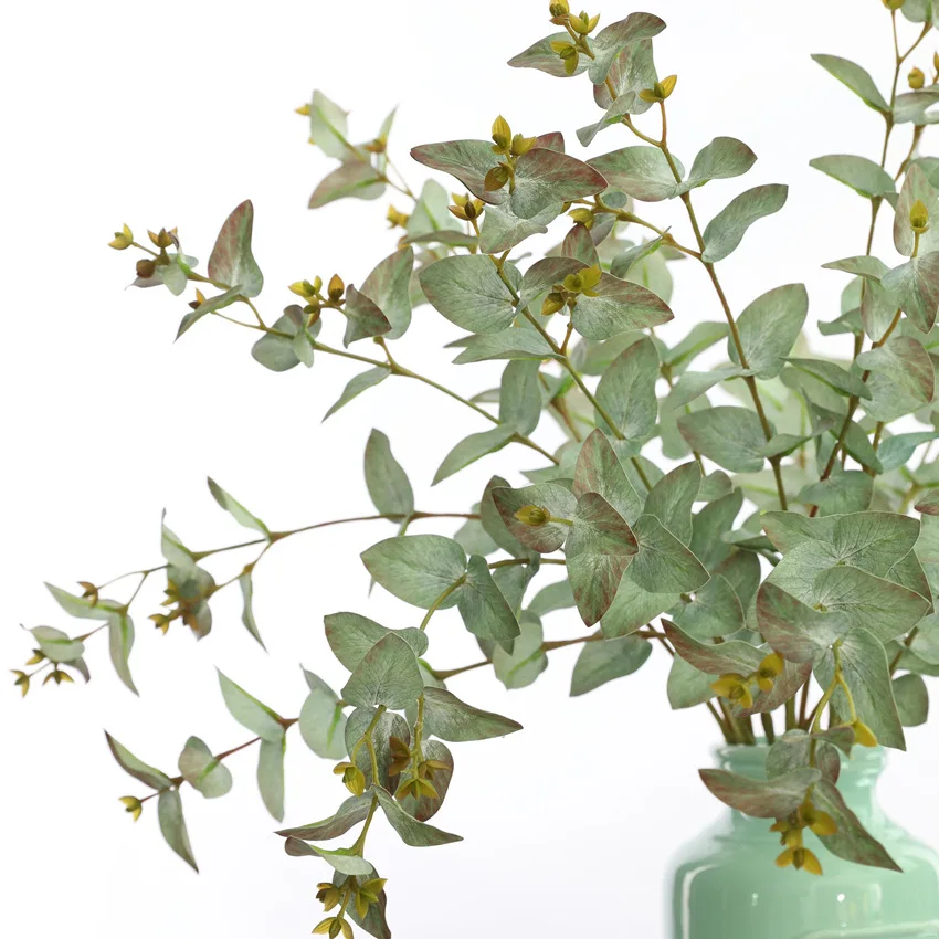 10Pc Fake Plants Latex Film 2fork Eucalyptus Leaf Decor Wedding Background Road Guide Money Leaves Home Party Floral Arrangement
