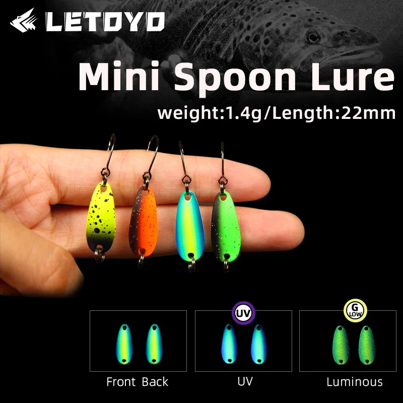 LETOYO 1.4g Area Trout Spoon Fishing Lure UV Luminous Copper Spoon Lure Double Sided Spray Painting S-shaped Trout Lure