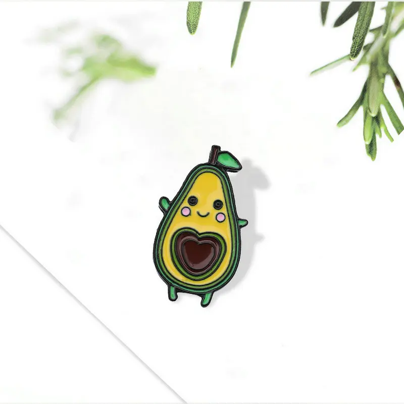 Cute Pear Avocado Enamel Pin Heart Fruit Core Brooches Bag Clothes Lapel Pin Green Fruit Badge Love Jewelry Gift for Lover Kids