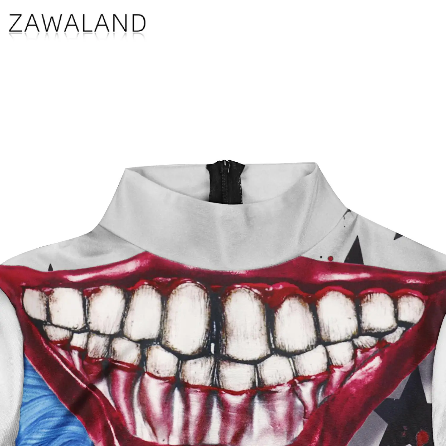 Zawaland-Disfraz de payaso con estampado 3D para mujer, mono Sexy elástico ajustado de manga larga, monos completos para adultos, trajes Zentai