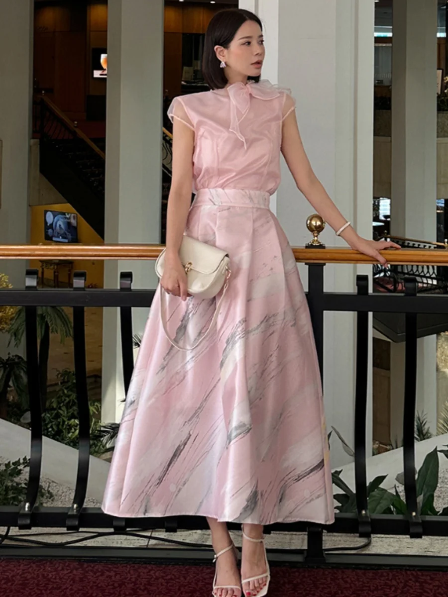 

Ele Queen 2026 Spring Summer Floral Print High Waist A-Line Skirt Commute Women's Sle Elastic Waist f-length Skirt