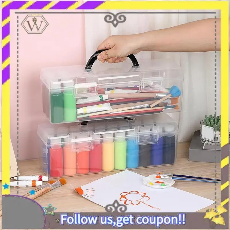 AU33-2 PCS Clear Acrylic Paint Storage Box Clear Art Supply Box With Handle For 2 Fl. Oz  Barrel Paints