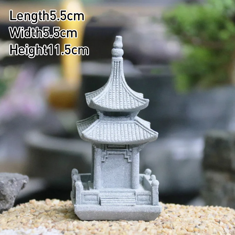 Japanese Garden Bonsai Rockery Lanscaping Vintage Zen Miniature Sand Stone Tower Pavilion Ornaments Lantern Figurines Home Decor