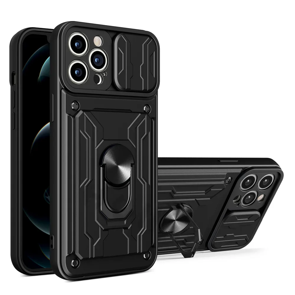 Phone Case For iPhone 18 17 16 15 14 13 12 11 Pro Max Plus SE Slide Camera Card Slot Military Grade Ring 360 Magnetic Back Cover