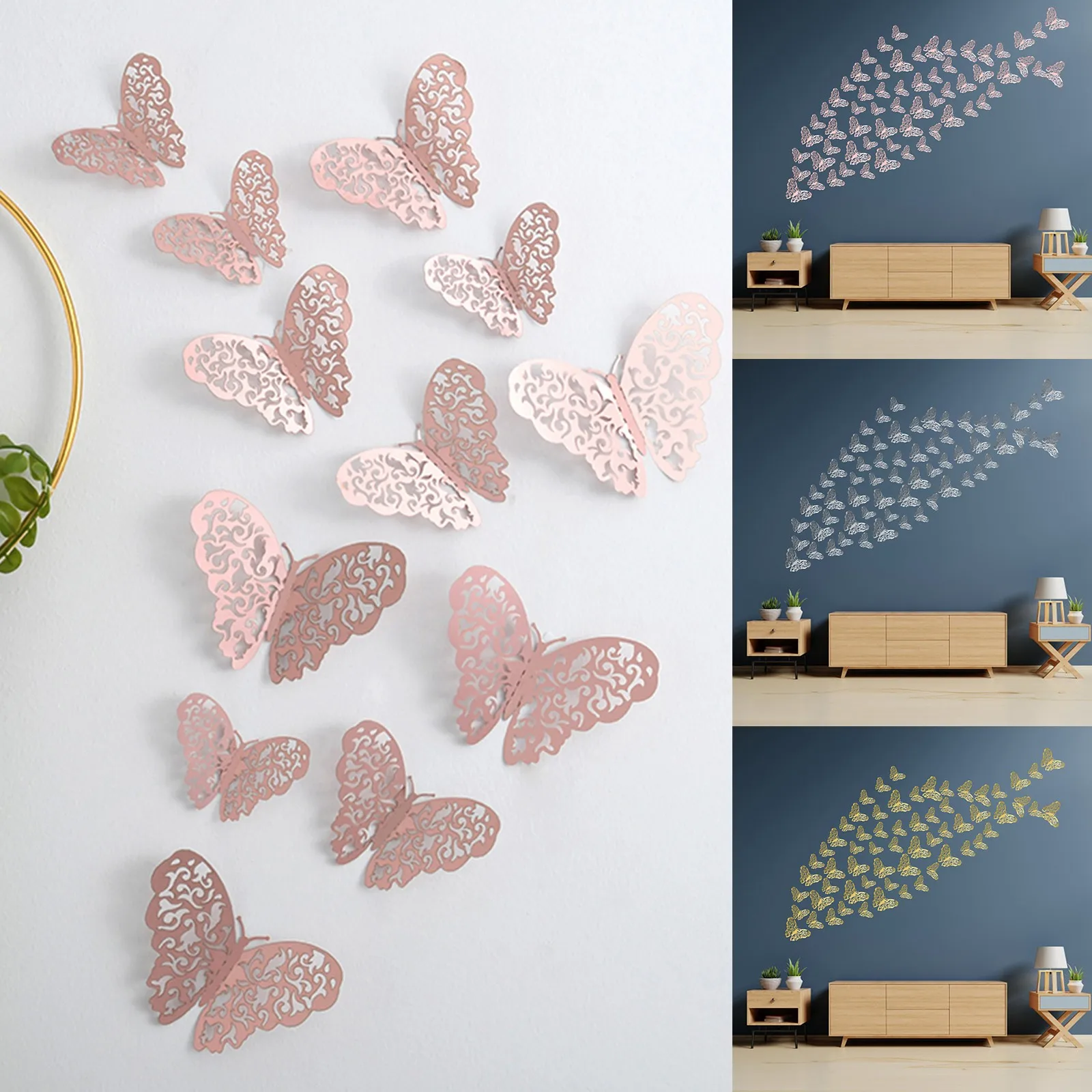 12 Pcs 3D Multicolor Butterflies Wall Sticker Decal Mural Home Decoration 3 Sizes Butterflies Decorations home decor Accessories