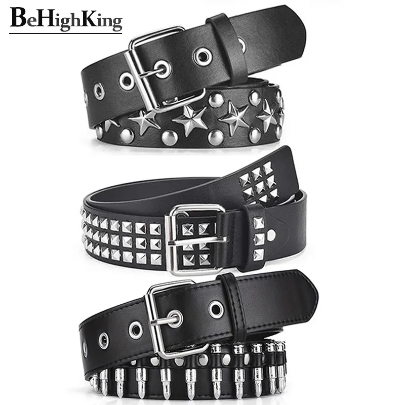 Rivet Hollow Bullet Decoration Belt Fashion Ladies Leather Studded Gift Man's Goth Rock Wild Adjustable Women Punk Black Belt