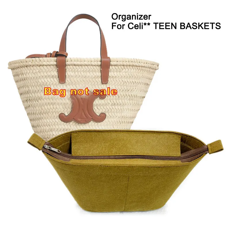 

Trapezoid Bag Organizer Insert Liner Top With Zippzer Lid Fit For Classic Lafite Woven TEEN HAND-BRAIDED BASKETS 23x21x15cm