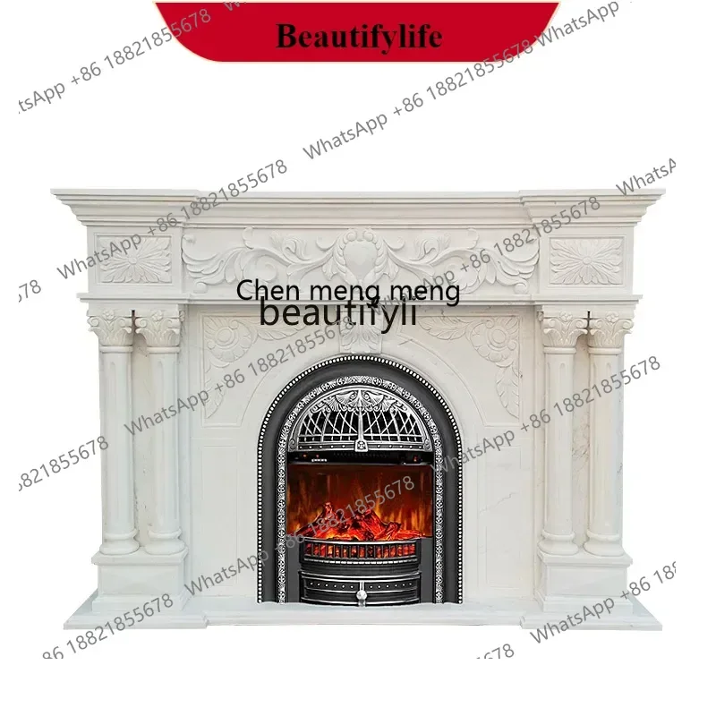 

G153 Marble Fangshan white marble mantel, French European-style villa living room stone carving decorative cabinet