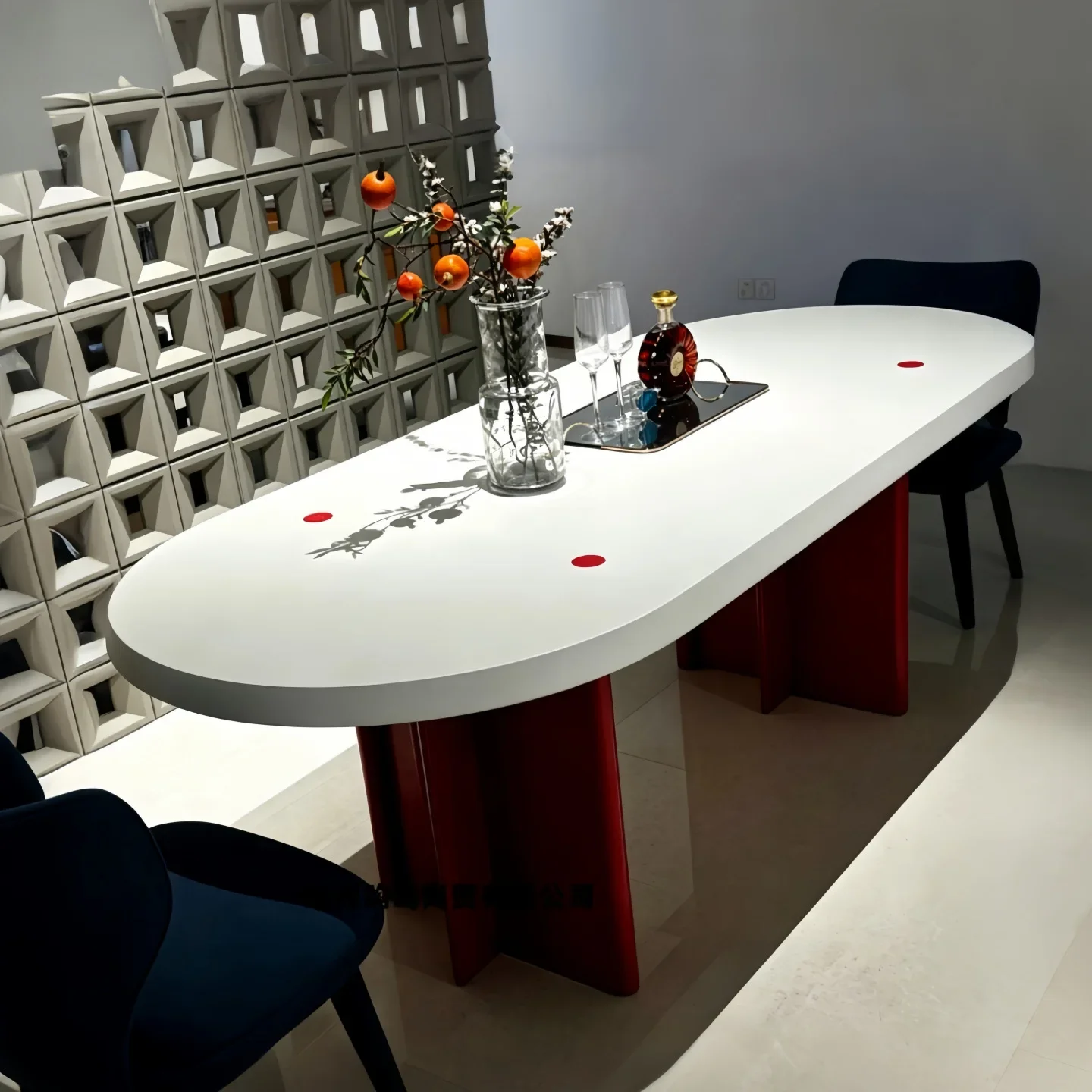 Italian paint dining table solid wood oval modern simple rectangular creative office conference table