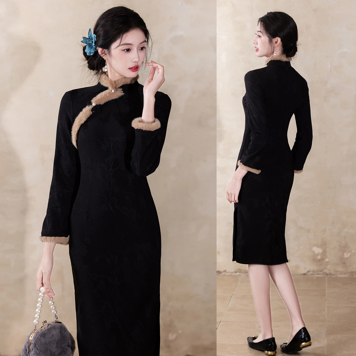 

Вечернее платье в китайском стиле для Нового года и Весеннего фестиваля, осенне-зимнее повседневное утепленное платье-ципао, женское платье Ханьфу, Vestidos