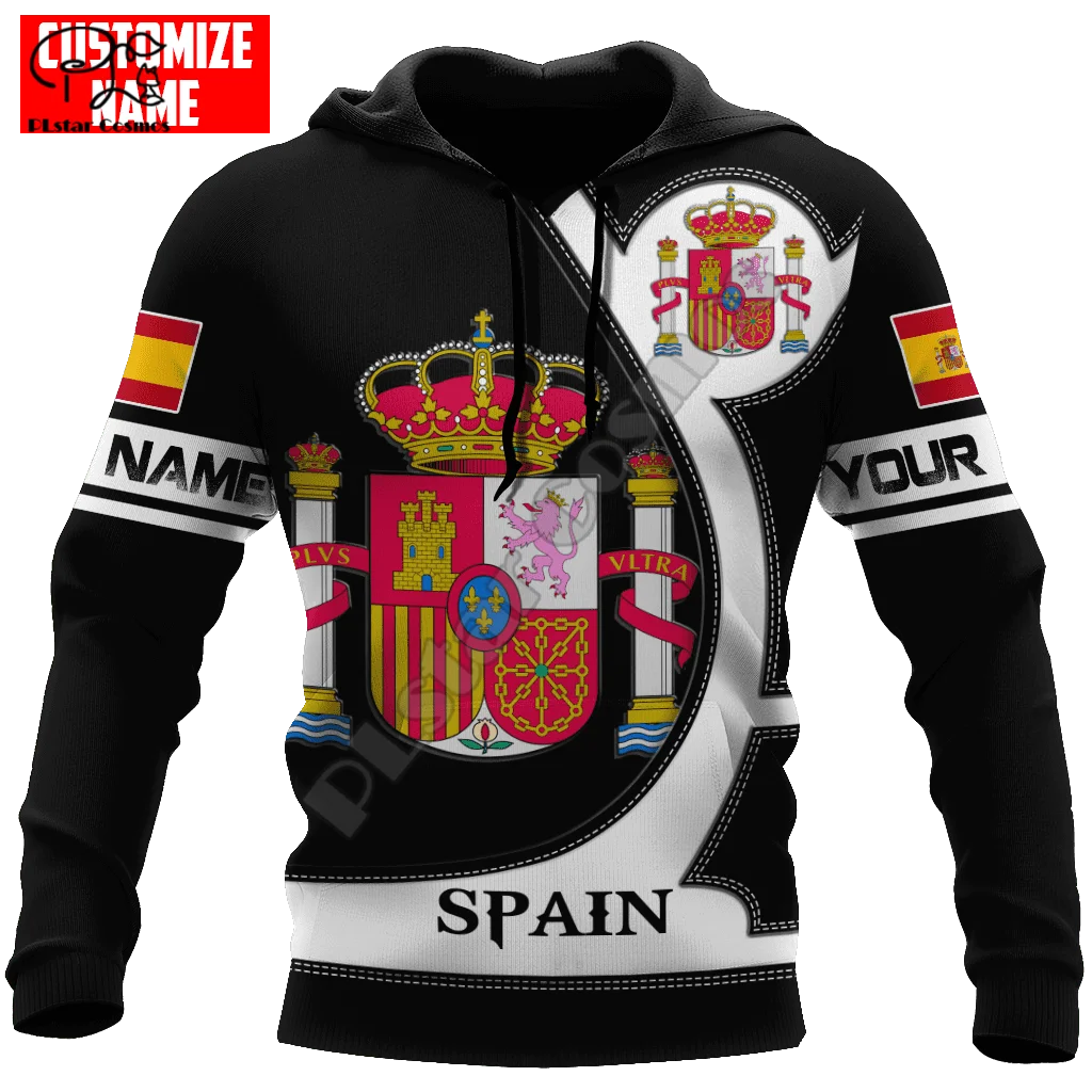 PLstar Cosmos Spain National Emblem And Flag 3D Printed 2022 Hoodies Sweatshirts Zip Hooded For Men/Women Casual Streetwear S05