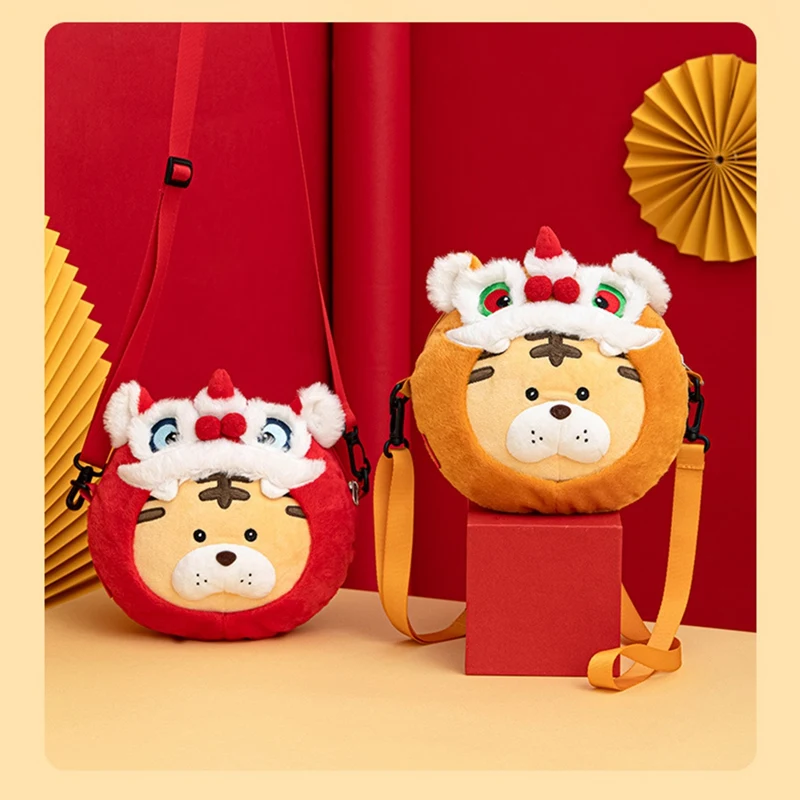 Sac à bandoulière en peluche tigre pour enfants, porte-monnaie de dessin animé, pendentif de fête, décorations de nouvel an, cadeau de jouets