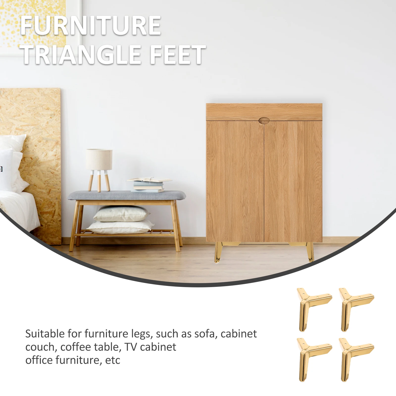 

4 Pcs Furniture Legs Metal Triangle Feet for Sofa Table Cabinet Dresser 100mm Durable Sturdy High Capacity