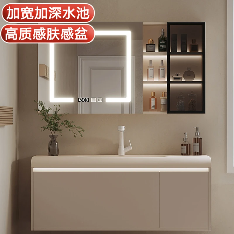 

Integrated washbasin solid wood bathroom cabinet combined bathroom arc basin