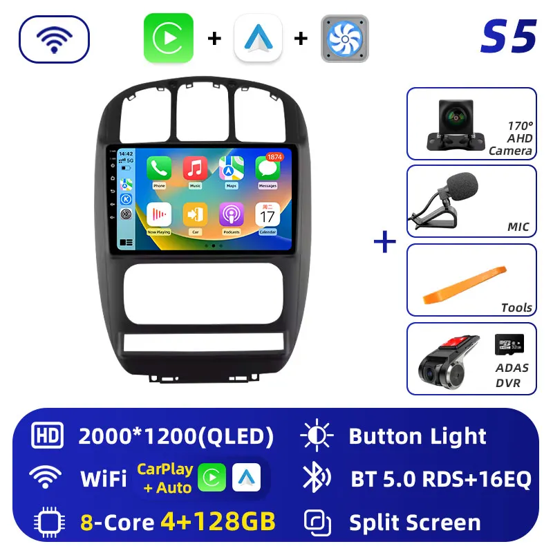 Android 16 wifi + 4G Carplay Autoradio Voor Dodge Caravan 4 Voor Chrysler Grand Voyager RS 2000-2012 navigatie GPS Stereo Multimedia