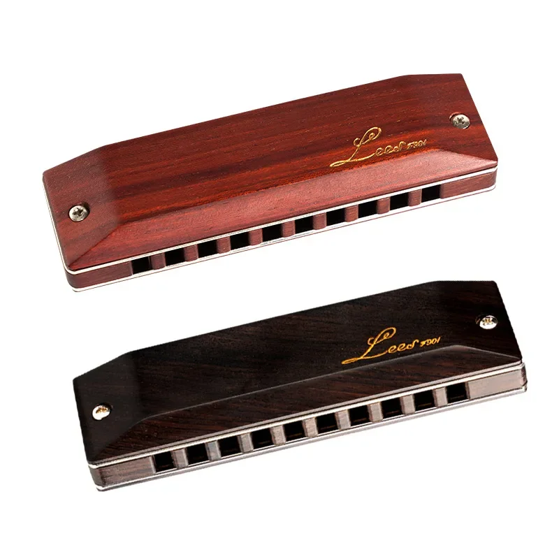 Full set of sandalwood 10 hole blues wooden harmonica, professional performance, beginner practice, and universal instruments