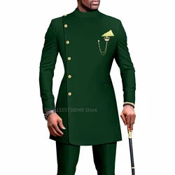 African Design Slim Fit 2 Piece Solid Men Suits For Wedding Groom Tuxedos Formal Suits for Prom Party Best Man Blazer Pants