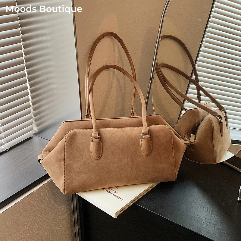 MOODS Underarm Shoulder Bags For Women PU Suede Pure Color Large Capacity Shopper Totes Vintage Style Luxury Designer Handbags