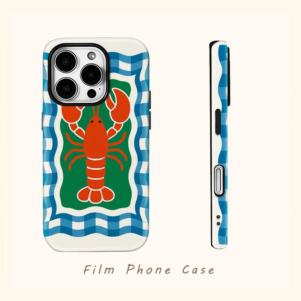 Checker Lobster Nautical Art Handyhülle für IPhone 17AIR 16E 16 15 14 13 12 11 17 Pro Max Plus Doppelschichtige Rückseite