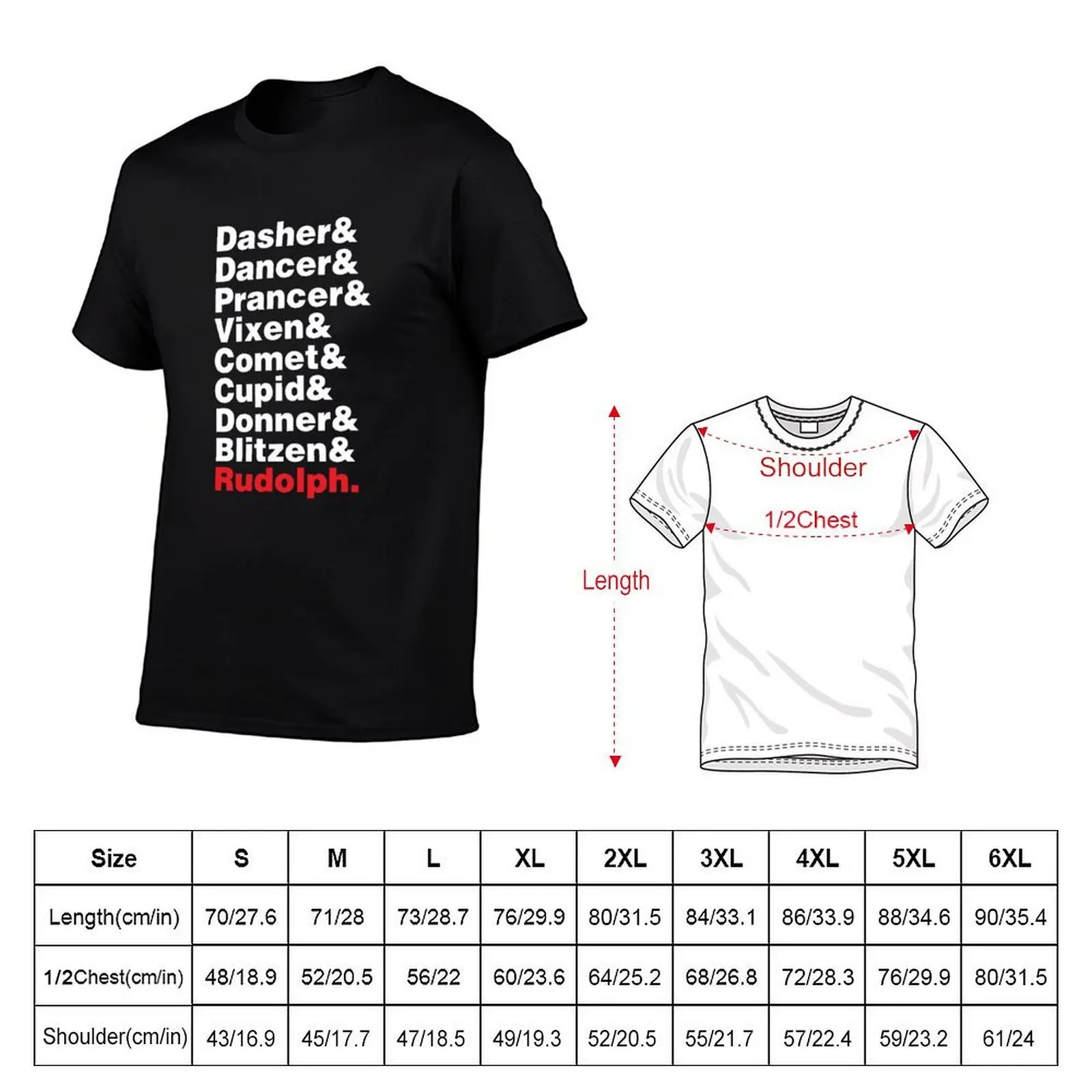 Santa's Eight Reindeer – Helvetica List Shirt T-Shirt, Summer Casual Cotton Tee, Oversized Streetwear Tops, Unisex Men Women