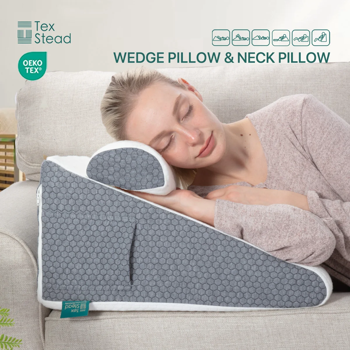 

Memory Foam Bed Wedge Pillow - Triangle Pillow With Removable Cover,Neck Pillow For Back,Leg sleep pillow