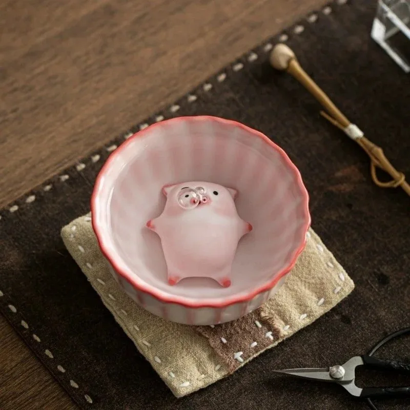 Funny Pig Spit Bubbles Ceramic Tea Cup Cartoon Procelain Teacup Water Cups Mug 110ML Creative Gifts for friends Beautiful Gift
