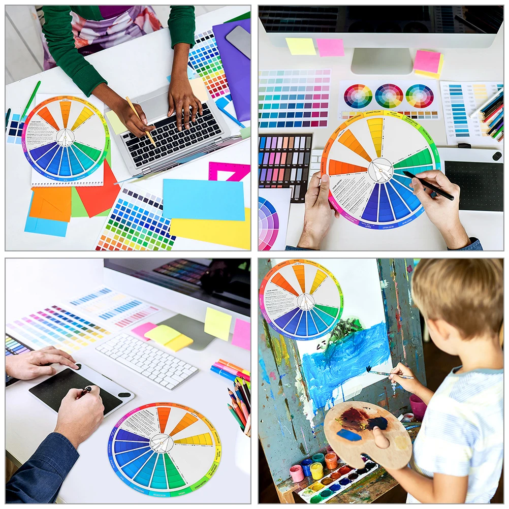 

2pcs Watercolor Wheel Gradient Color Learning Chart Mixing Guide Teaching Tool Compact Lightweight Durable Small Color Card For