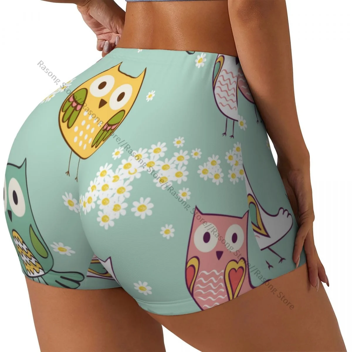 Women Yoga Shorts Cute Floral With Colorful Owls Workout Shorts Fitness quick-dry Ladies Yoga Gym Running Short Pants Sportswear