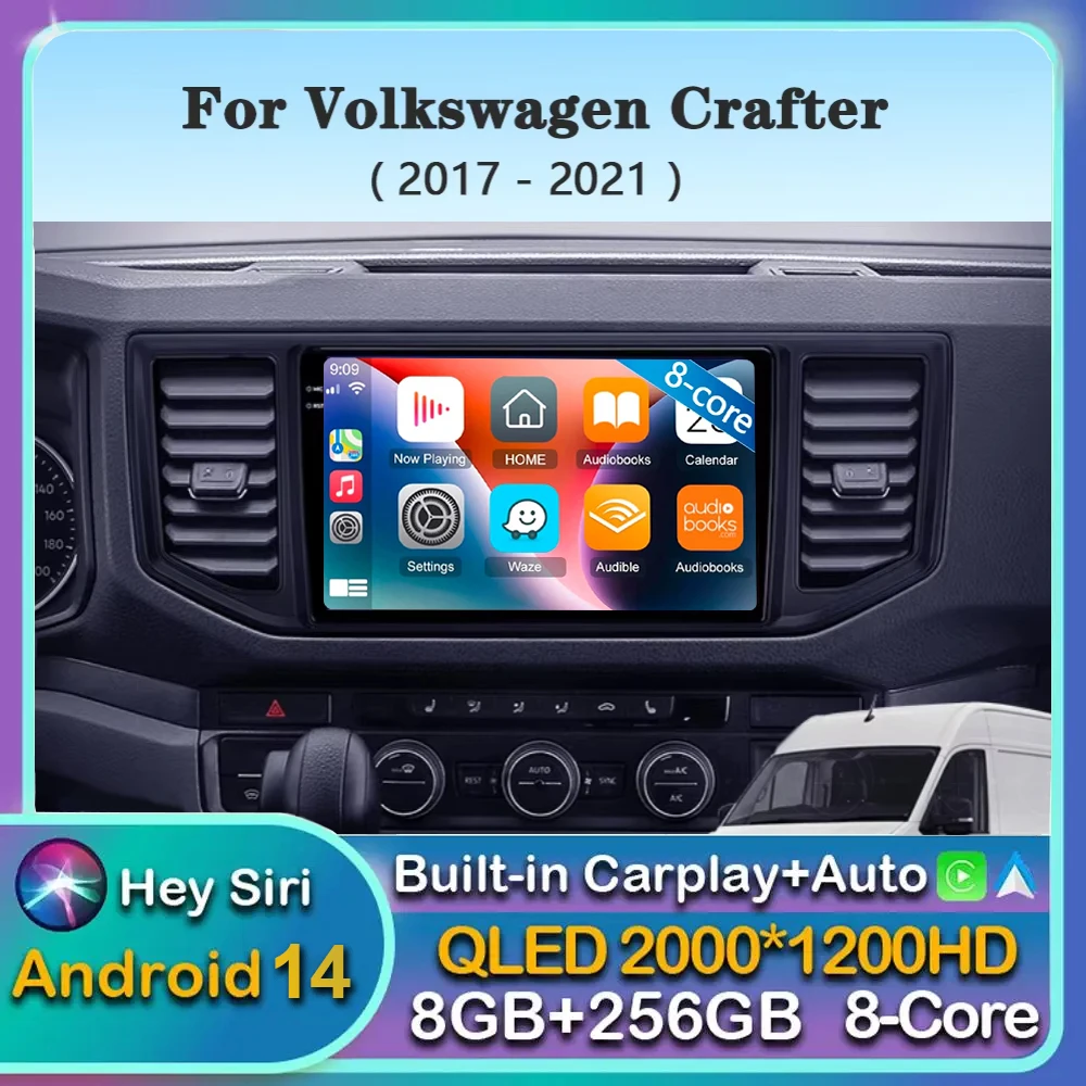 Android 14 Video Player For VW Crafter Man Tge 2017 2018 2019 2020 Car Radio Multimedia Navigation Wireless Carplay QLED Screen