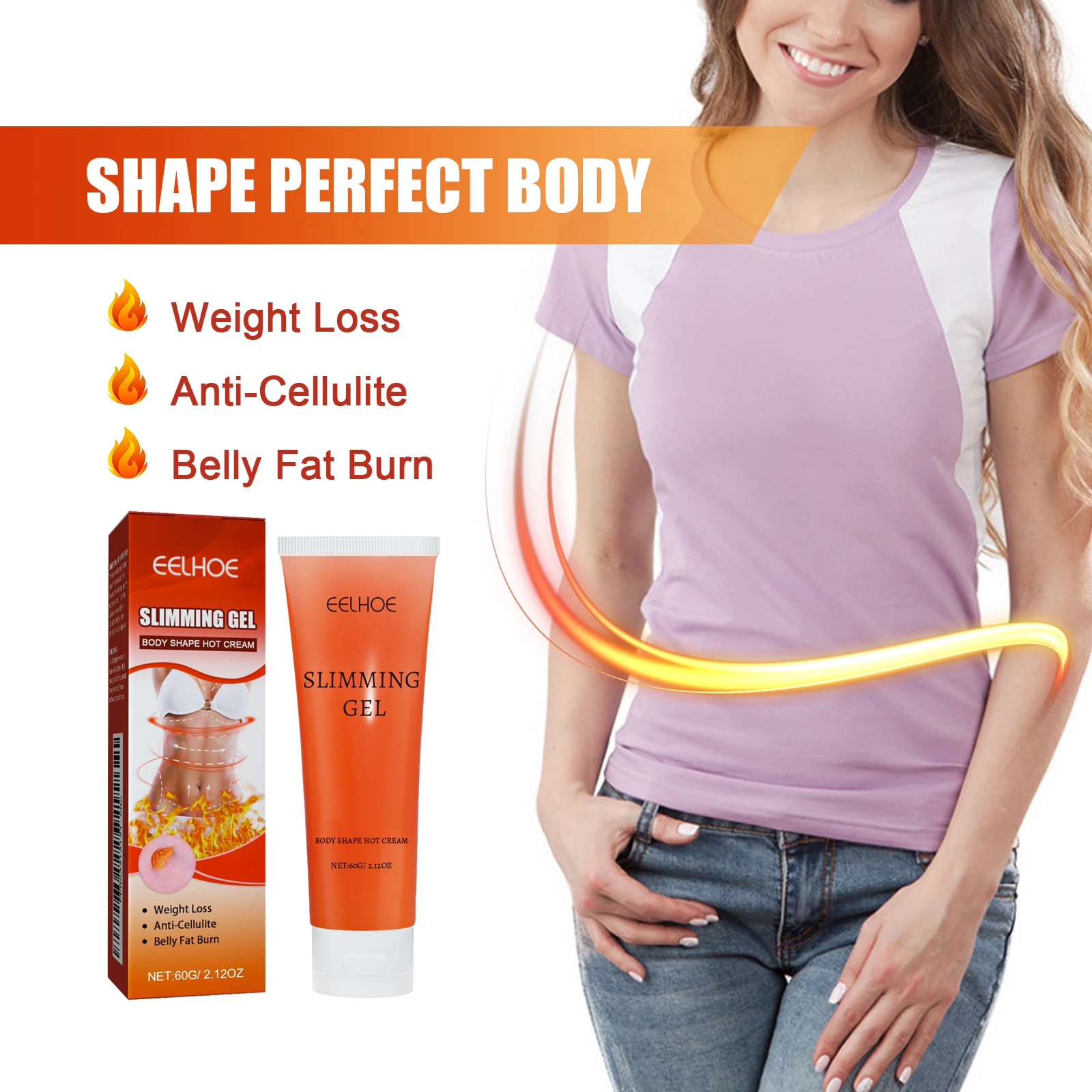Body Slimming Gel Anti-Cellulite Fat Burning Cream for Belly Waist Thighs Arms & Legs – Skin Tightening Body Sculpting Patch
