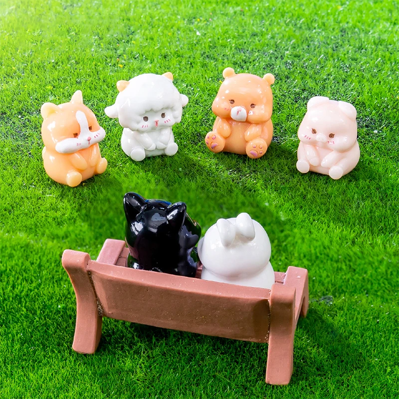 Creative Cute Cartoon Bear Rabbit Sheep Pig Cat Miniature Desktop Car Small Ornament DIY Decoration Accessories Children Gifts