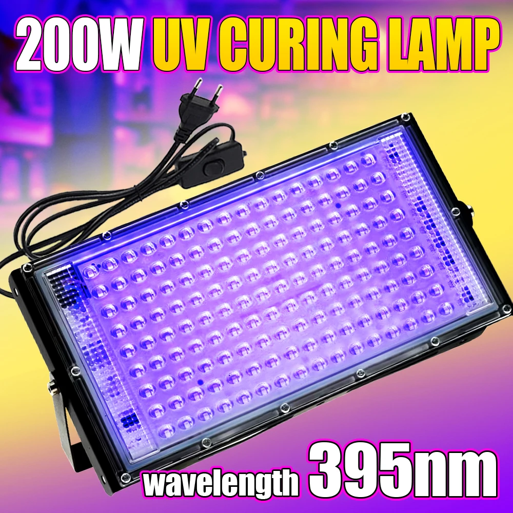 

Портативная ультрафиолетовая лампа 200 Вт, 395 нм, для отверждения УФ-клея, для освещения баров, ночных клубов, прожекторов, наружного освещения