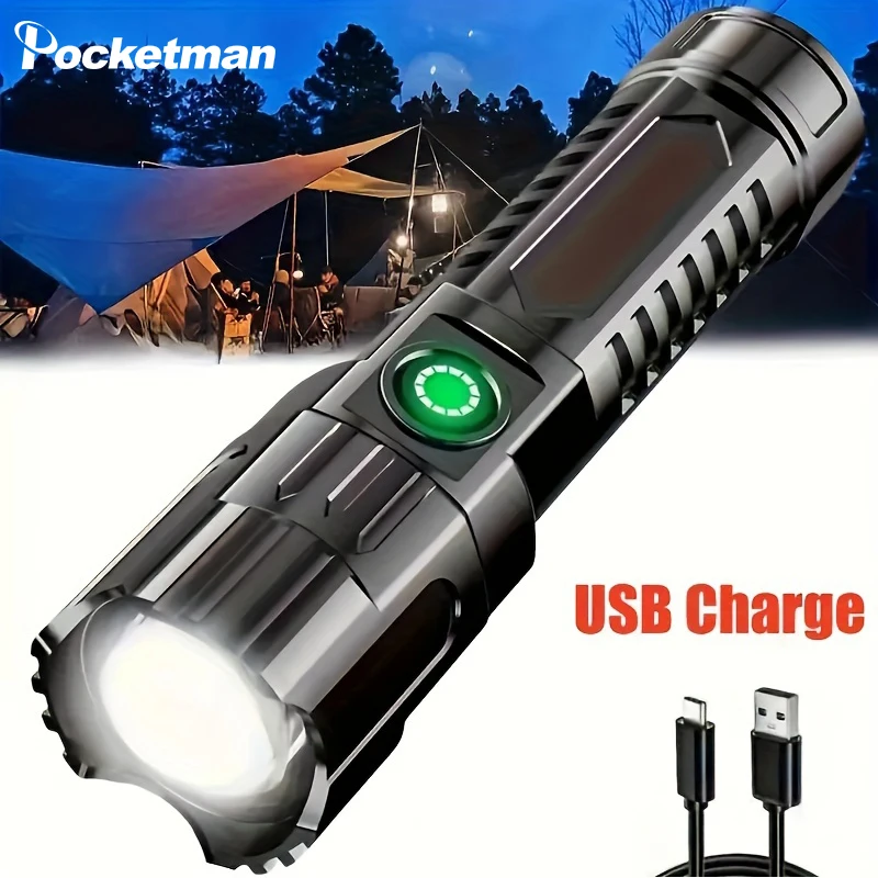 

Super Bright Flashlight USB Rechargeable Telescopic Zoom Wide Beam Handheld Emergency Flashlights Waterproof Torch