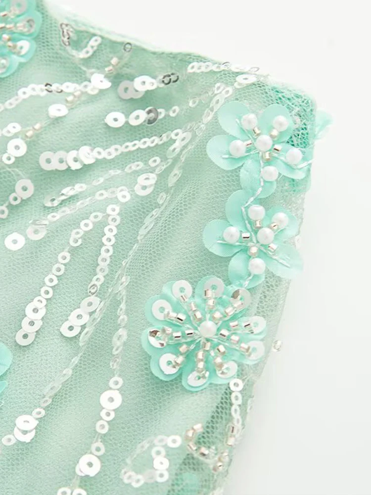 European and American style women's summer new hot girl sexy three-dimensional embroidery mesh sequin flower skirt