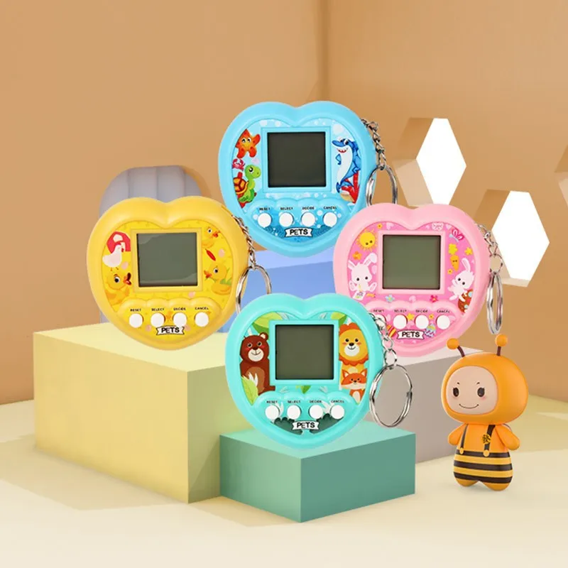 Macchina elettronica per animali domestici a forma di cuore per bambini Tamagotchi Console di gioco portatile Giocattolo Mini portachiavi con ciondolo per animali domestici digitale virtuale Piccoli giocattoli