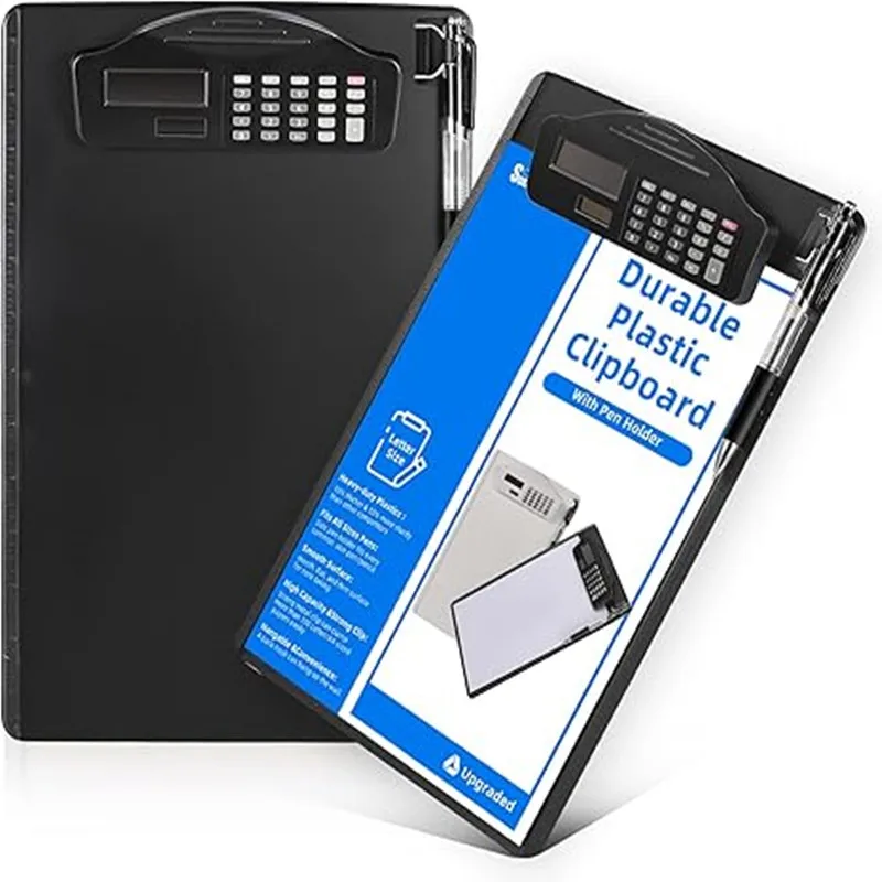 Plastic Clipboard Strong with Solar Charging Calculator Pen Holder Hangable A4 Clip Board for Business Meeting