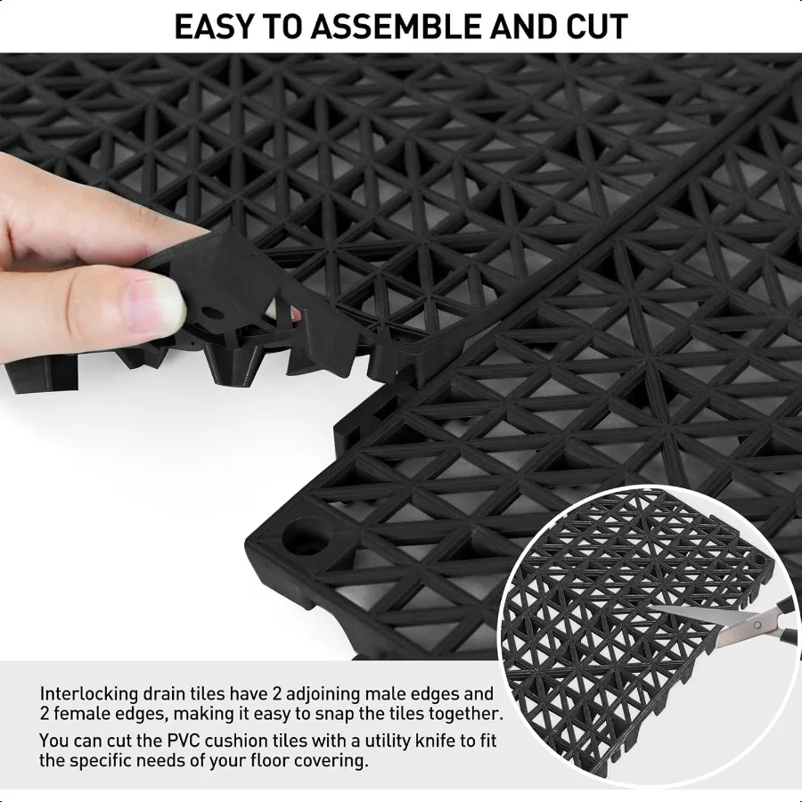 18 Pack 12" x 12" Modular Interlocking Floor Mats Soft PVC NonSlip Drainage Tiles Splicing Rubber Cushion Flooring for Deck Sho