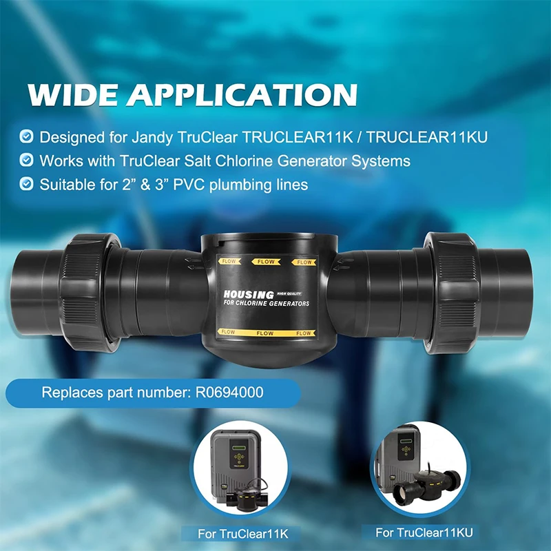 R0694000 Replacement for Jandy TruClear Housing with Unions,for TruClear Salt Cell Systems,for TruClear 11K Salt Cell, 2