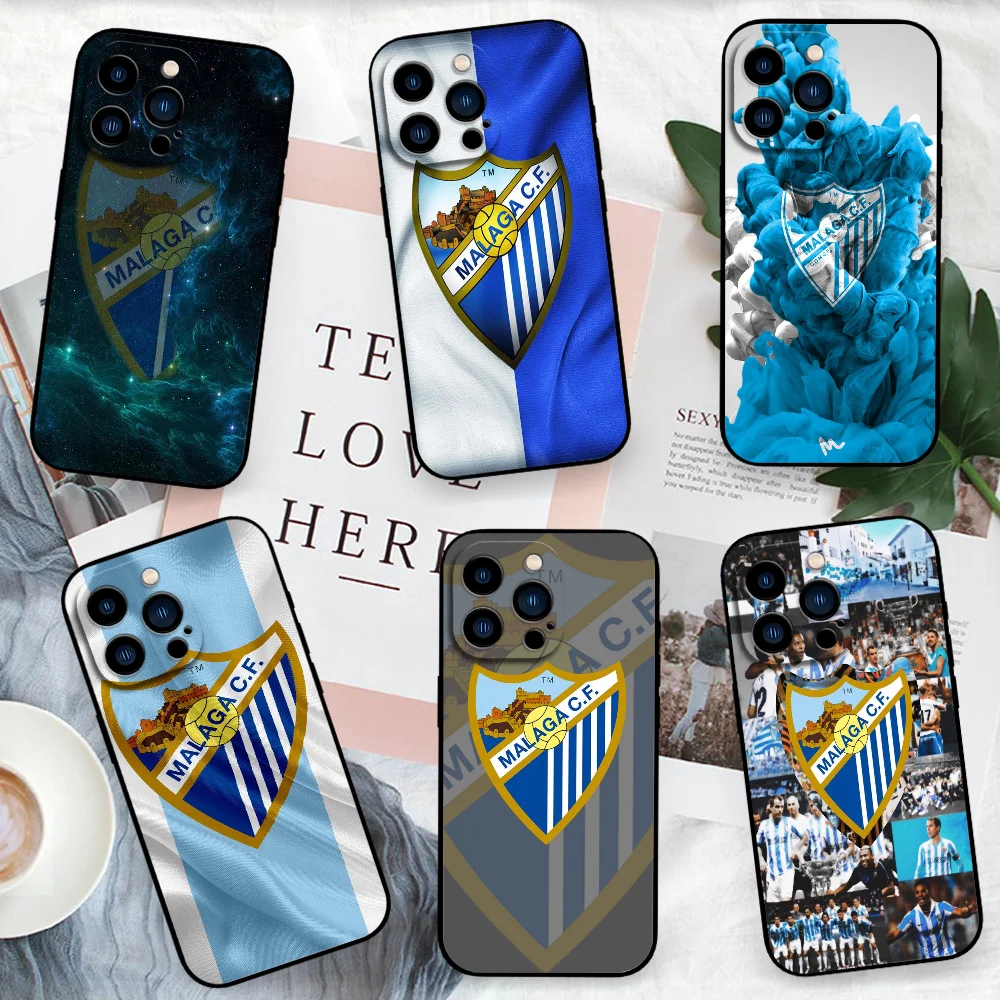 Funda de teléfono M-MalagaS FC FOOTBALL FUNDA para iPhone 12 11 13 14 15 16 Max Pro Plus Mini funda negra de silicona suave