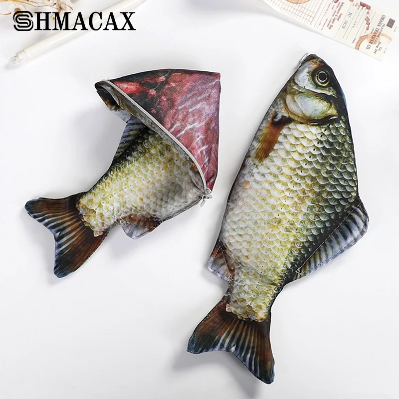 Funny Fish Shaped Pen Bag para Estudantes, Estojo de lápis Crucian Carp, Artigos de papelaria criativa, Organizador de canetas de armazenamento