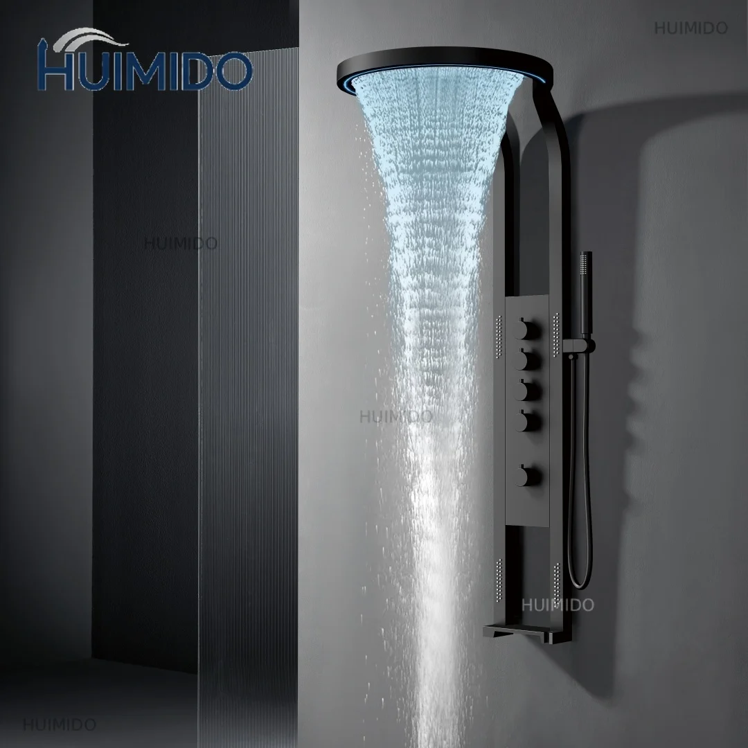 High Quality SS304 Wall Mounted LED Light New Fashion Waterproof Rainfall Multifunction Overhead Shower Panels for Bathroom