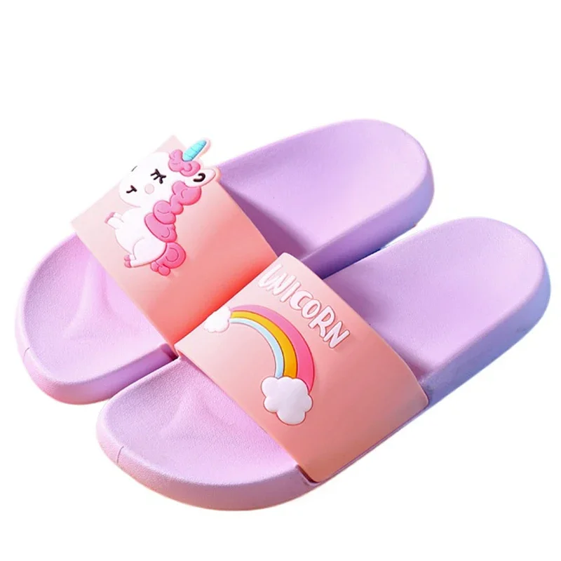 New Unicorn Slippers Boy Girl Summer Kids Rainbow Indoor Slippers Non-Slip Beach Sandals Toddler Home Shoes Baby Flip