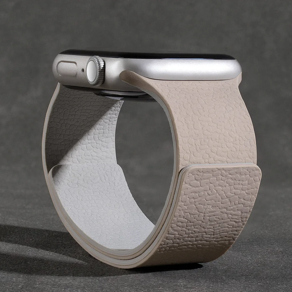 Soft Silicone Magnetic Sport Band For Apple Watch Series 11 10 Litchi Texture Replacement Strap Durable Wristband Accessory