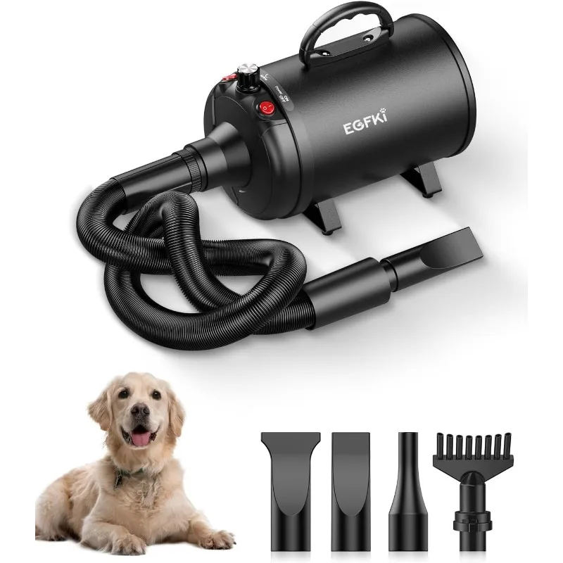 

Dog Dryer, 5.2HP/ 3800W Pet Grooming High Velocity Force Blower with 4 Nozzles, Adjustable Speed and Temperature Dog Hair Dryers